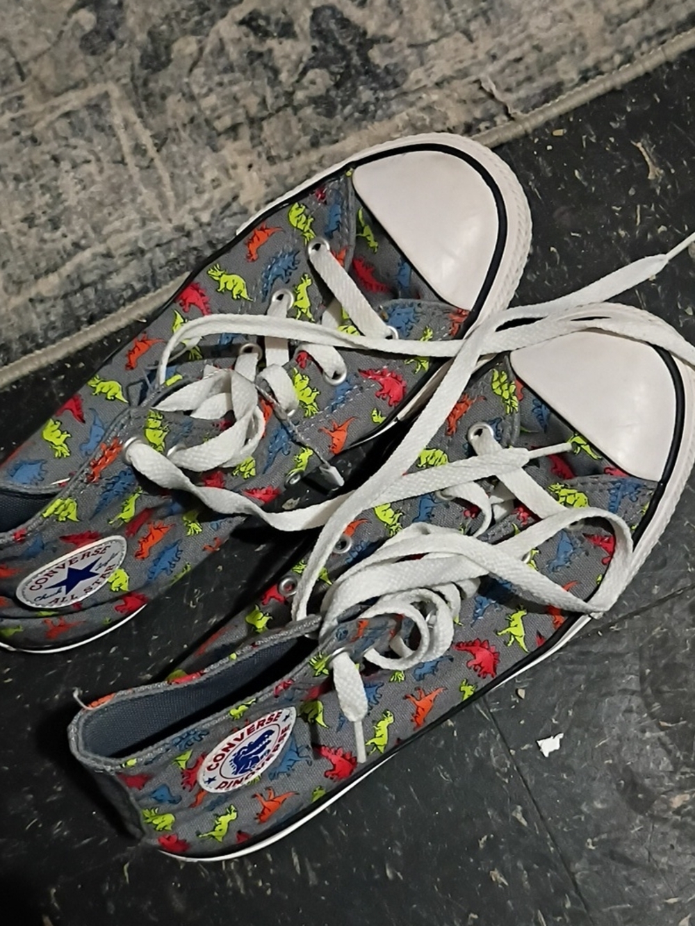 Converse Kids Low Top Sneakers - Gray with Neon Dino Pattern-j1
